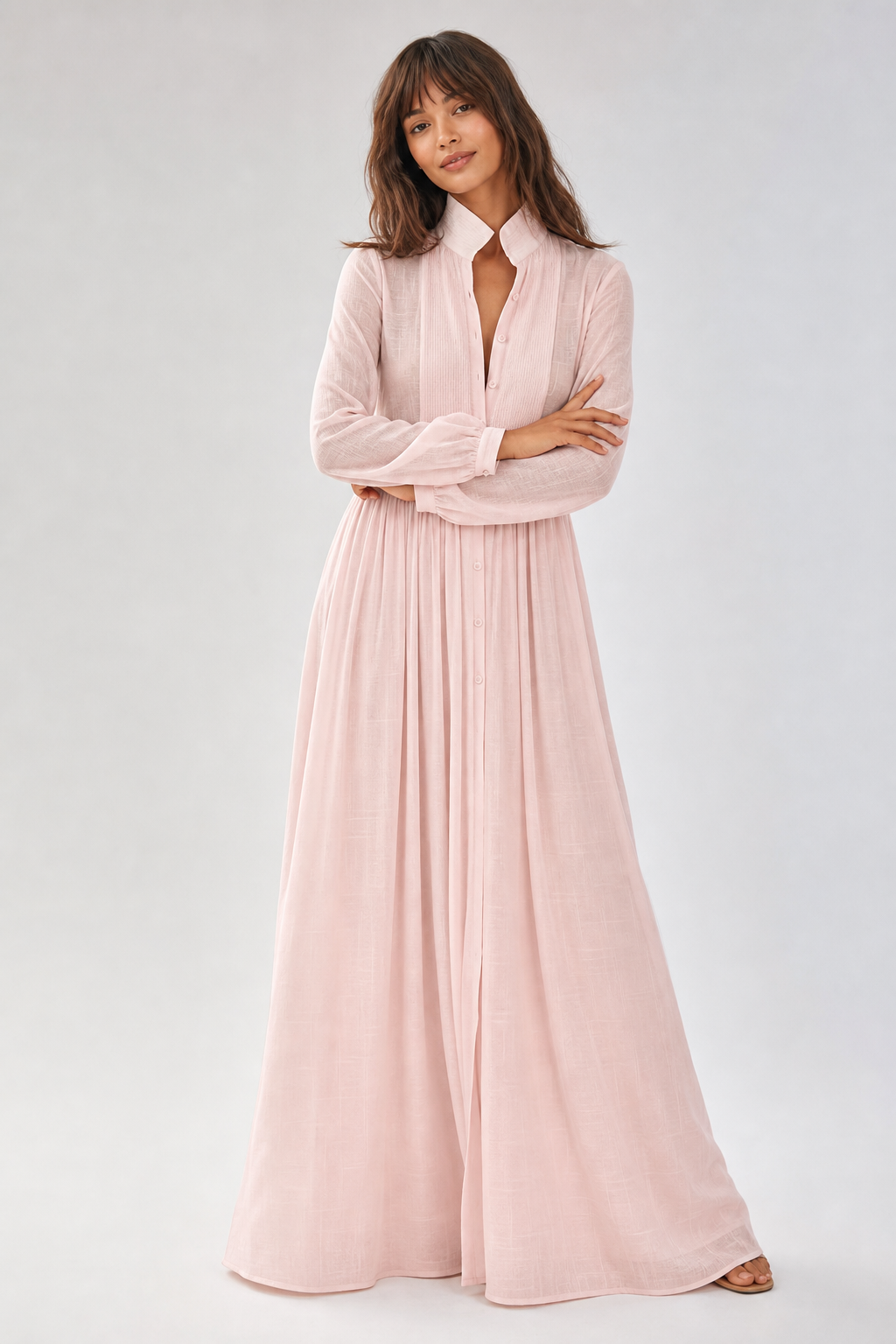 Cleo Cotton Linen Maxi Dress — Pink, studio product shot