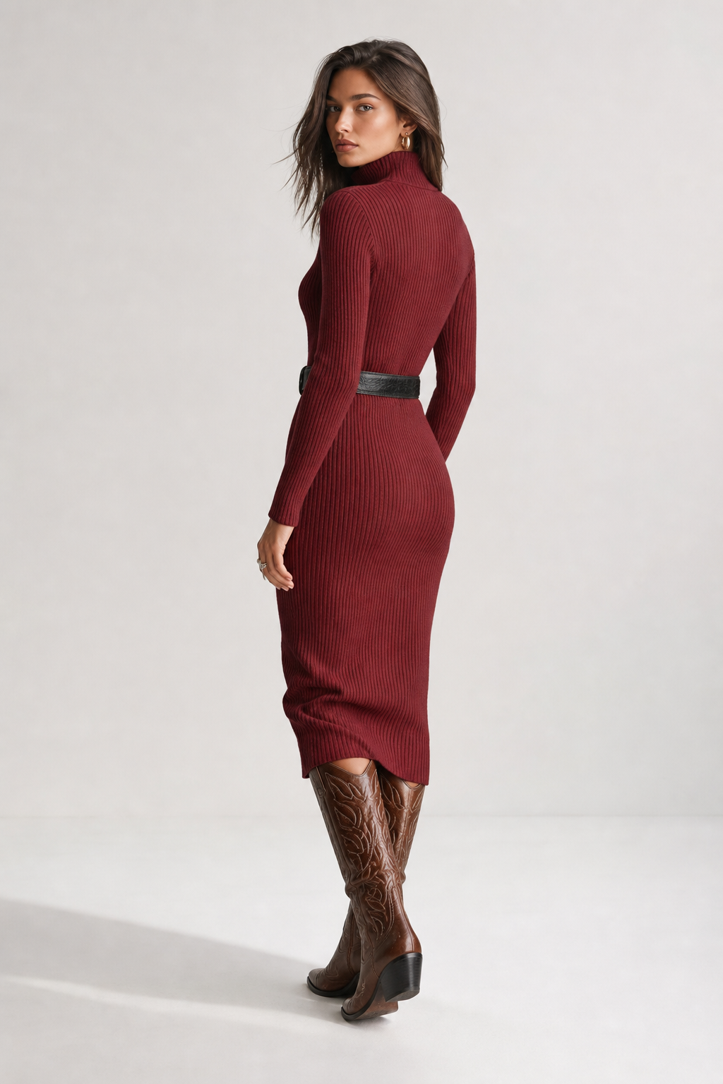Linnea Knitted Midi Dress — Maroon, jcrew product shot
