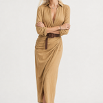 Selene Lapel Maxi Dress — Khaki, jcrew product shot