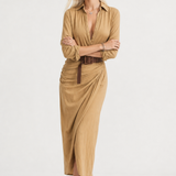 Selene Lapel Maxi Dress — Khaki, jcrew product shot