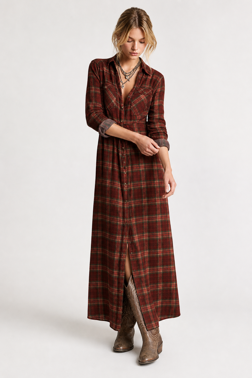 Estelle Plaid Maxi Dress — Red, jcrew product shot