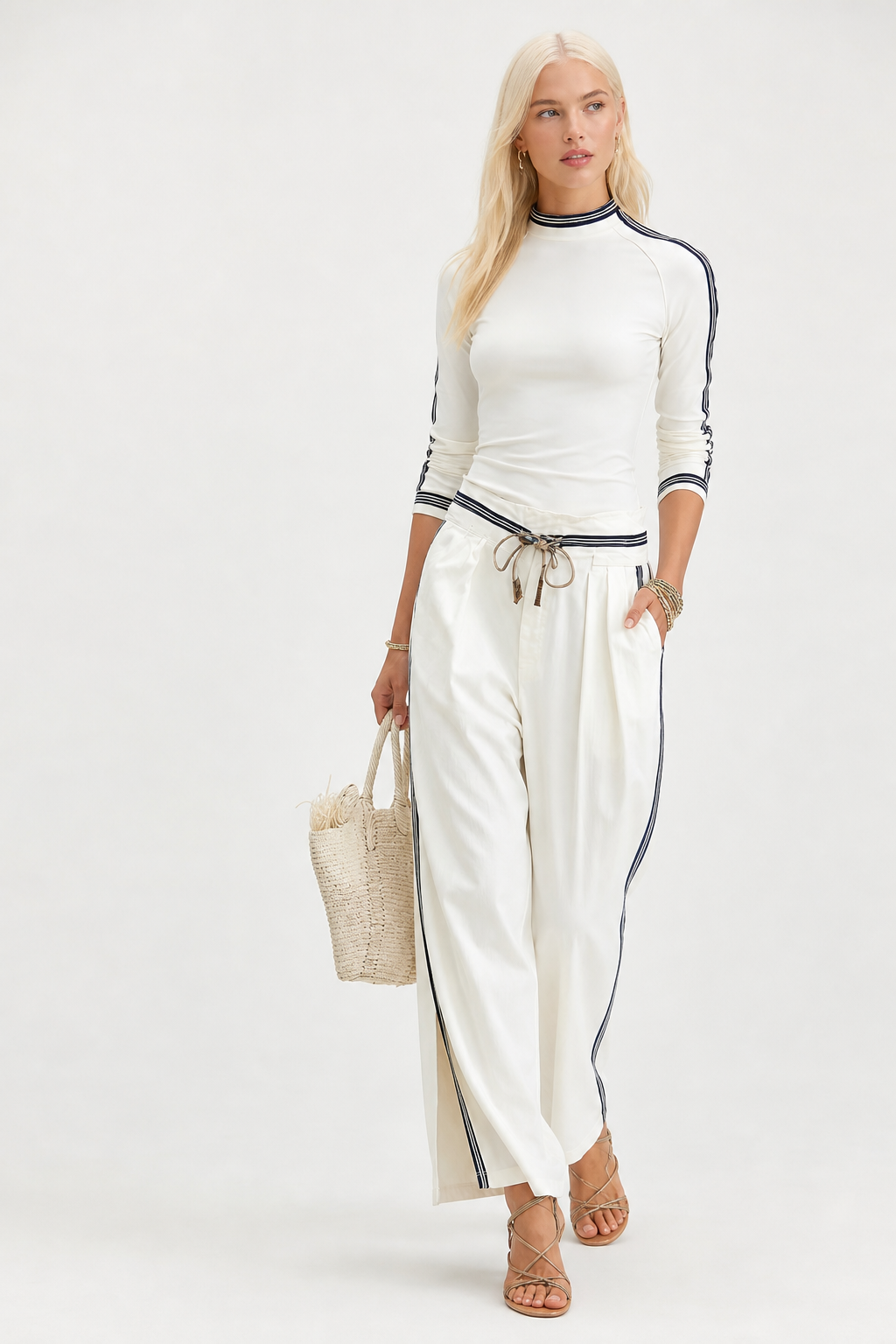 Camille Relaxed Two-Piece Set — White, studio product shot