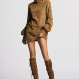 Mira Suede Turtleneck Mini — Brown, jcrew product shot