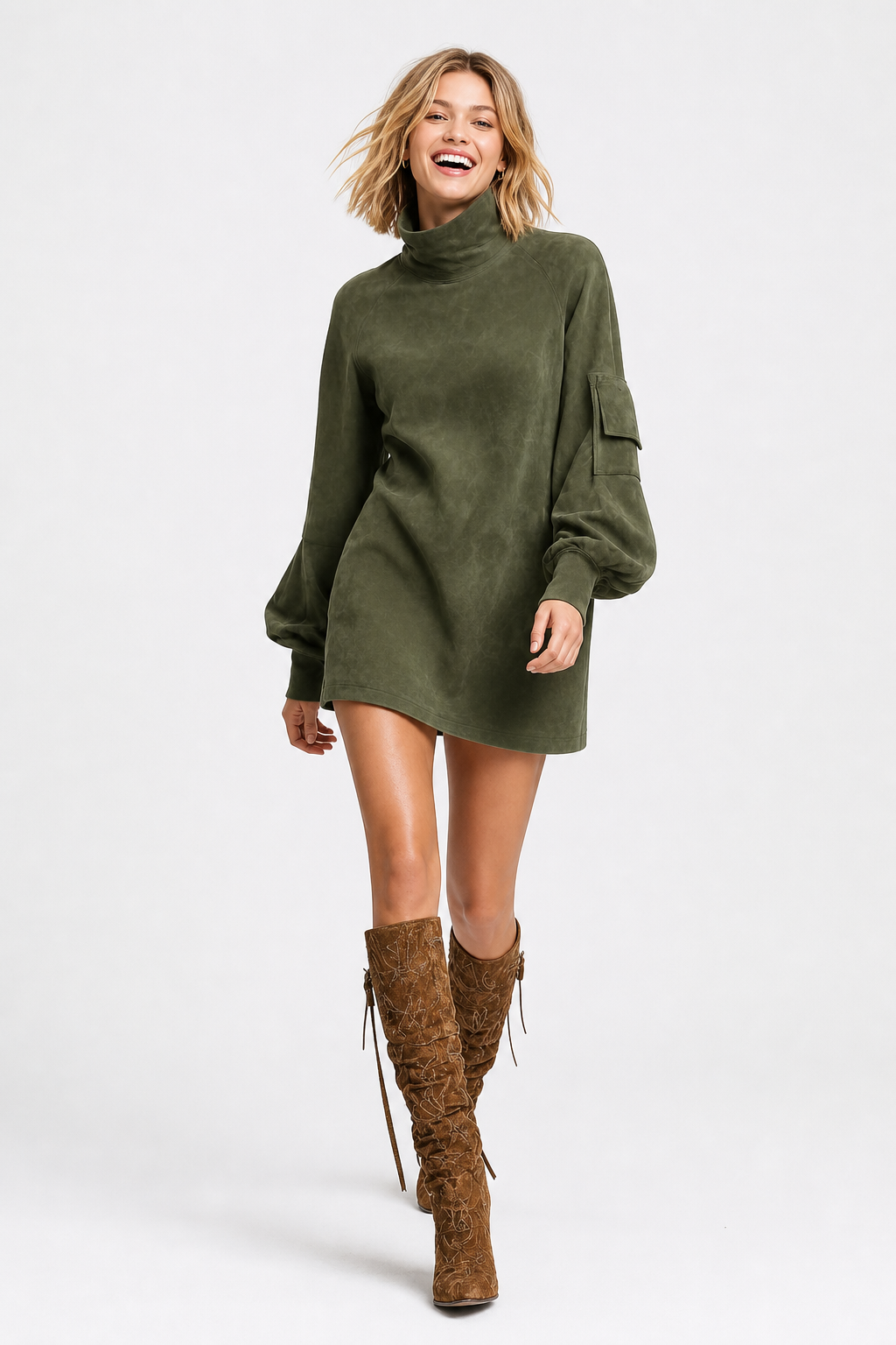 Mira Suede Turtleneck Mini — Forest, jcrew product shot