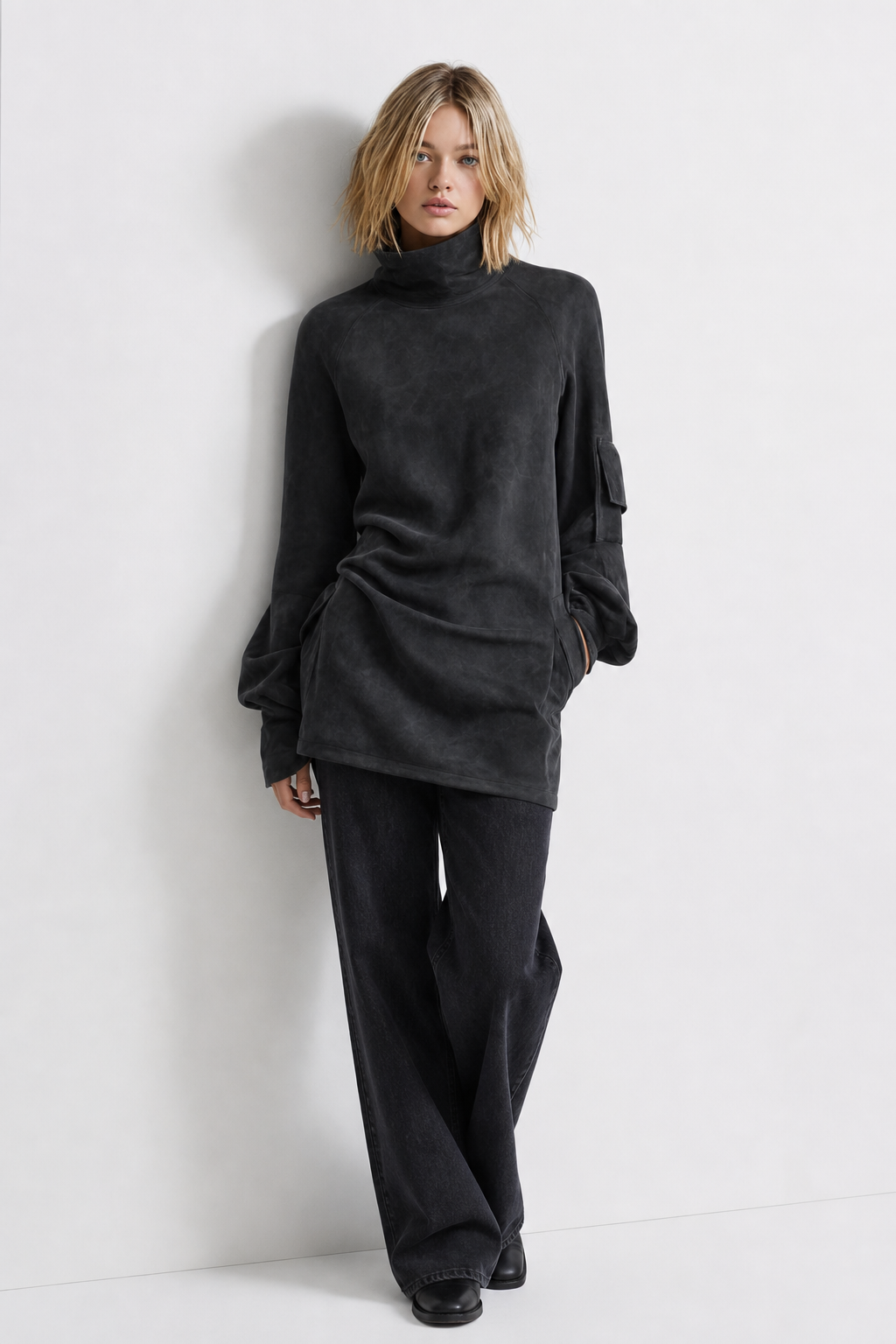 Mira Suede Turtleneck Mini — Black, jcrew product shot