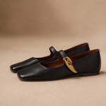 Lyra Italian Leather Buckle Flat — Black, banana_republic product shot