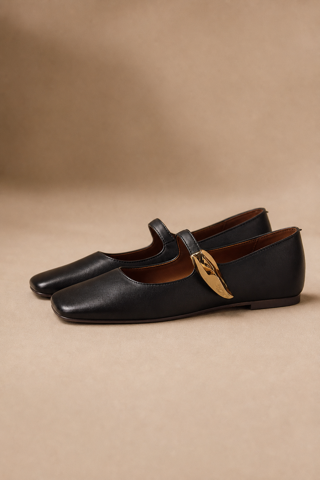 Lyra Italian Leather Buckle Flat — Black, banana_republic product shot