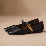 Lyra Italian Leather Buckle Flat — Black, banana_republic product shot