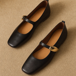 Lyra Italian Leather Buckle Flat — Black, banana_republic product shot