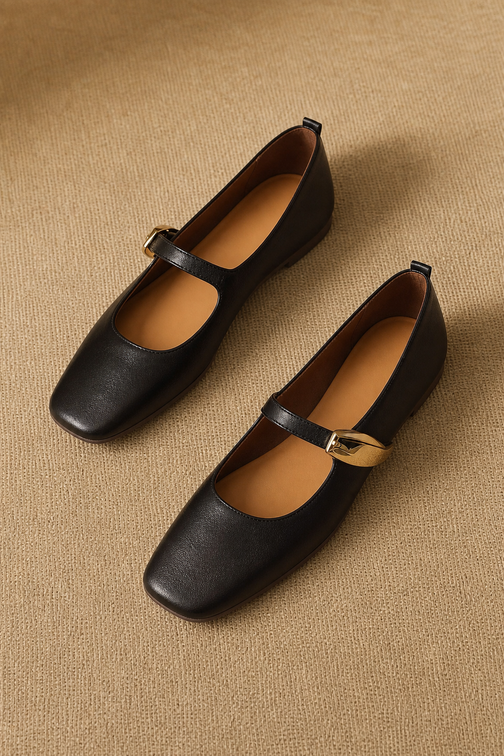 Lyra Italian Leather Buckle Flat — Black, banana_republic product shot