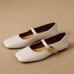 Lyra Italian Leather Buckle Flat — Beige, banana_republic product shot