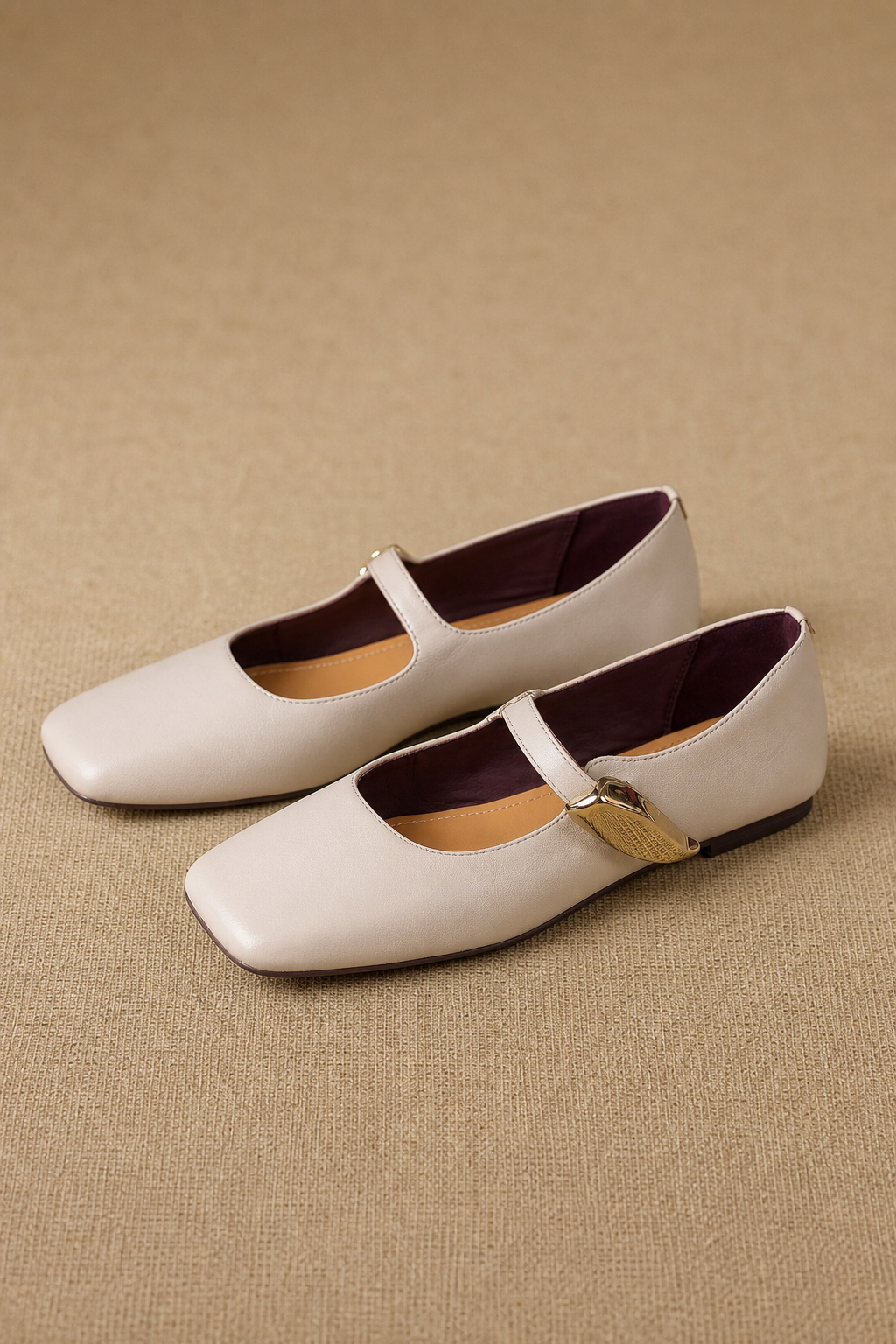 Lyra Italian Leather Buckle Flat — Beige, banana_republic product shot