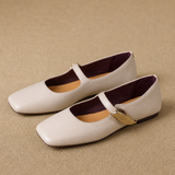 Lyra Italian Leather Buckle Flat — Beige, banana_republic product shot