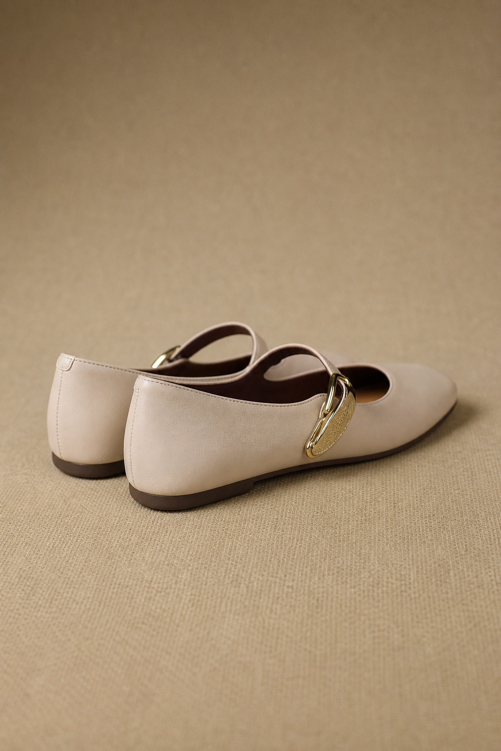 Lyra Italian Leather Buckle Flat — Beige, banana_republic product shot