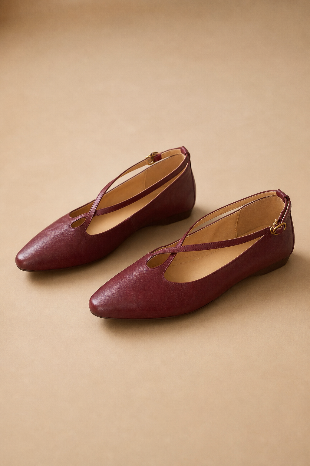 Cala Italian Leather Cross-Strap Pointed Flat — Maroon, banana_republic product shot