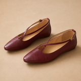 Cala Italian Leather Cross-Strap Pointed Flat — Maroon, banana_republic product shot