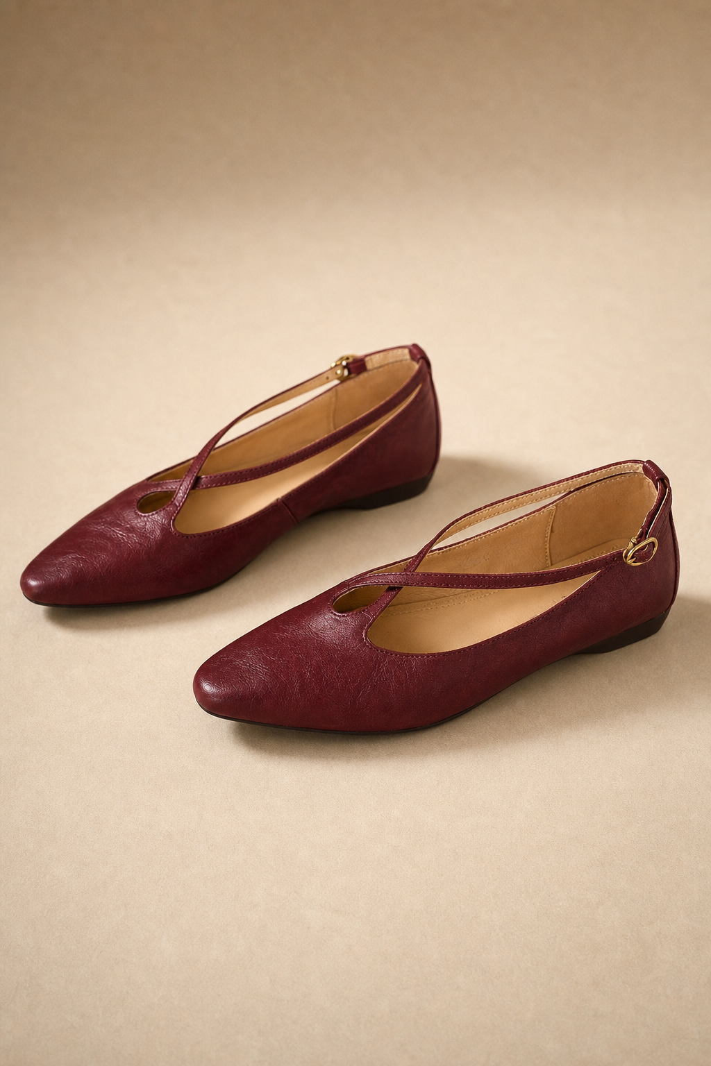 Cala Italian Leather Cross-Strap Pointed Flat — Maroon, banana_republic product shot