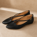 Cala Italian Leather Cross-Strap Pointed Flat — Black, banana_republic product shot