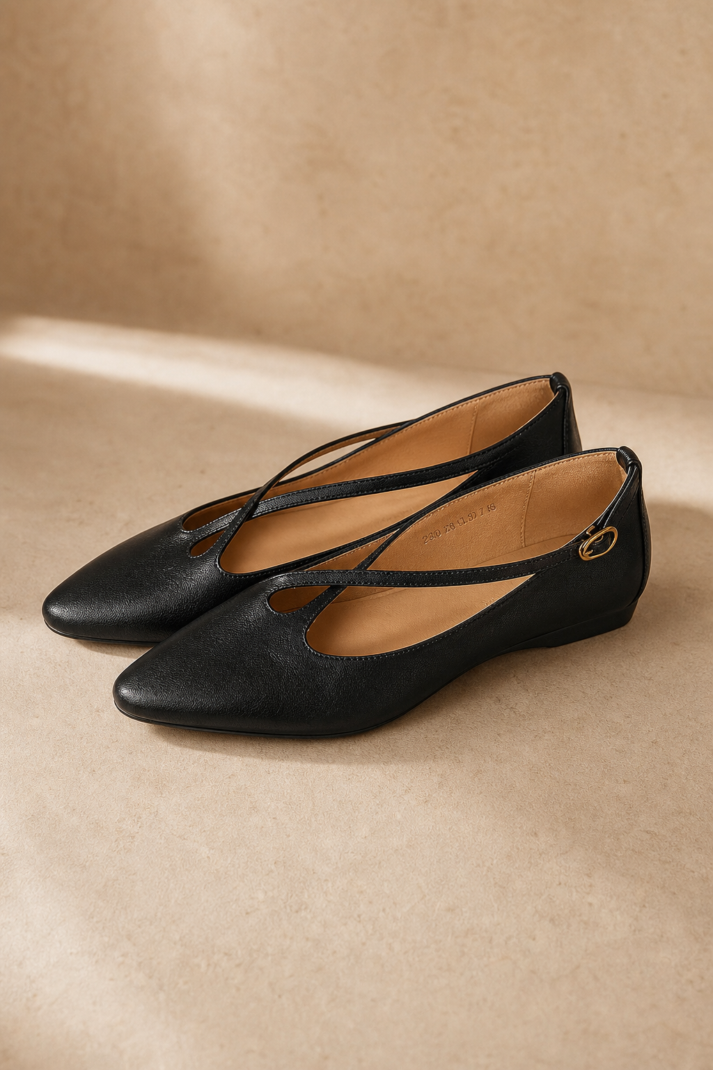 Cala Italian Leather Cross-Strap Pointed Flat — Black, banana_republic product shot