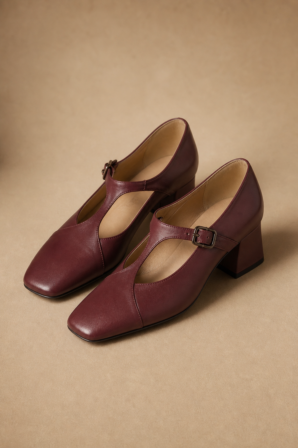 Celeste Italian leather T-Buckle Pump — Marroon, banana_republic product shot