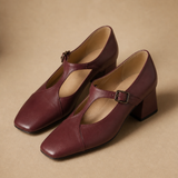 Celeste Italian leather T-Buckle Pump — Marroon, banana_republic product shot