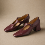 Celeste Italian leather T-Buckle Pump — Marroon, banana_republic product shot