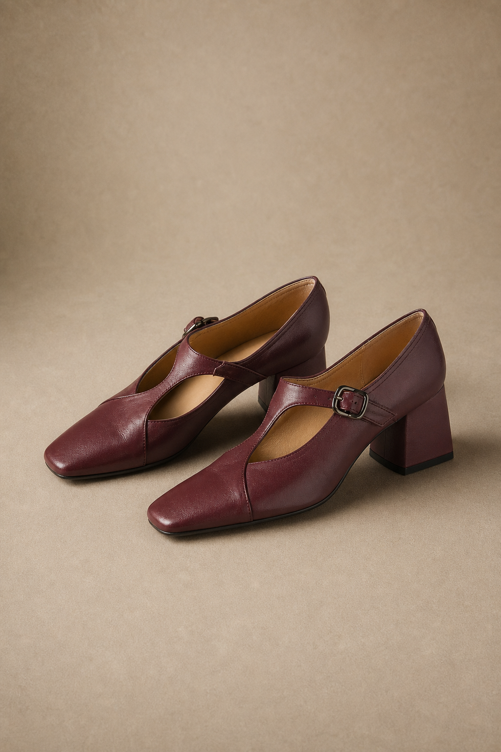 Celeste Italian leather T-Buckle Pump — Marroon, banana_republic product shot