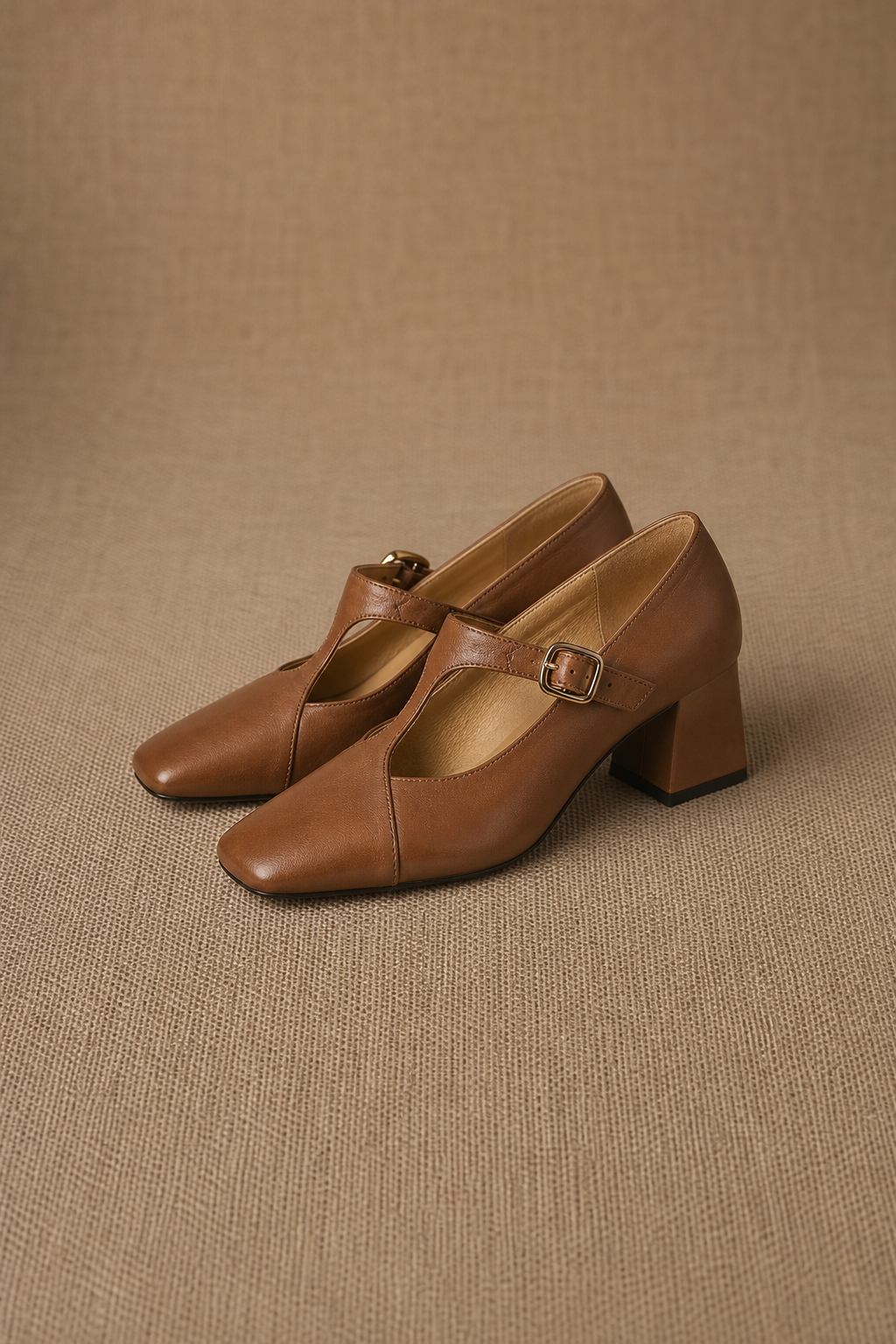 Celeste Italian leather T-Buckle Pump — Brown, banana_republic product shot