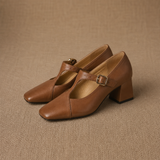 Celeste Italian leather T-Buckle Pump — Brown, banana_republic product shot