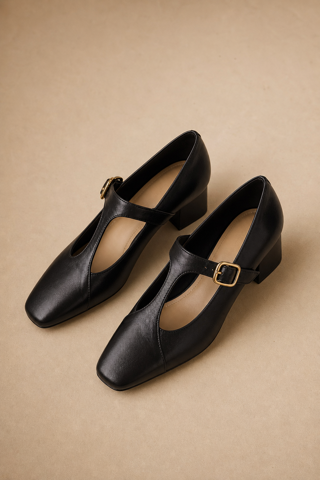Celeste Italian leather T-Buckle Pump — Black, banana_republic product shot