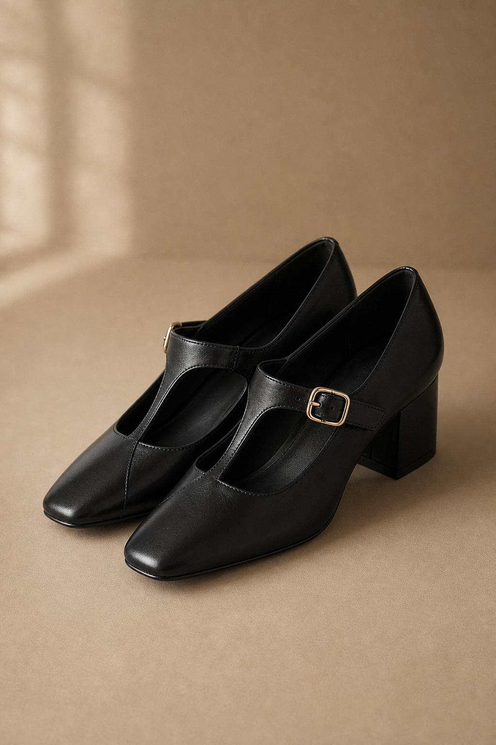 Celeste Italian leather T-Buckle Pump — Black, banana_republic product shot