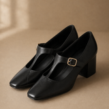 Celeste Italian leather T-Buckle Pump — Black, banana_republic product shot