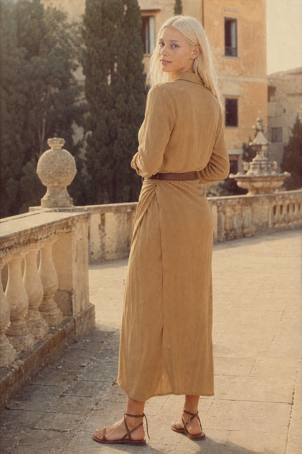 Selene Lapel Maxi Dress — Khaki, studio product shot