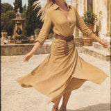 Selene Lapel Maxi Dress — Khaki, studio product shot