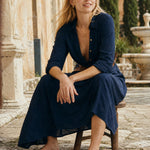 Selene Lapel Maxi Dress — Navy, studio product shot