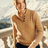 Arden Button-Up Cashmere Sweater — Khaki, studio product shot