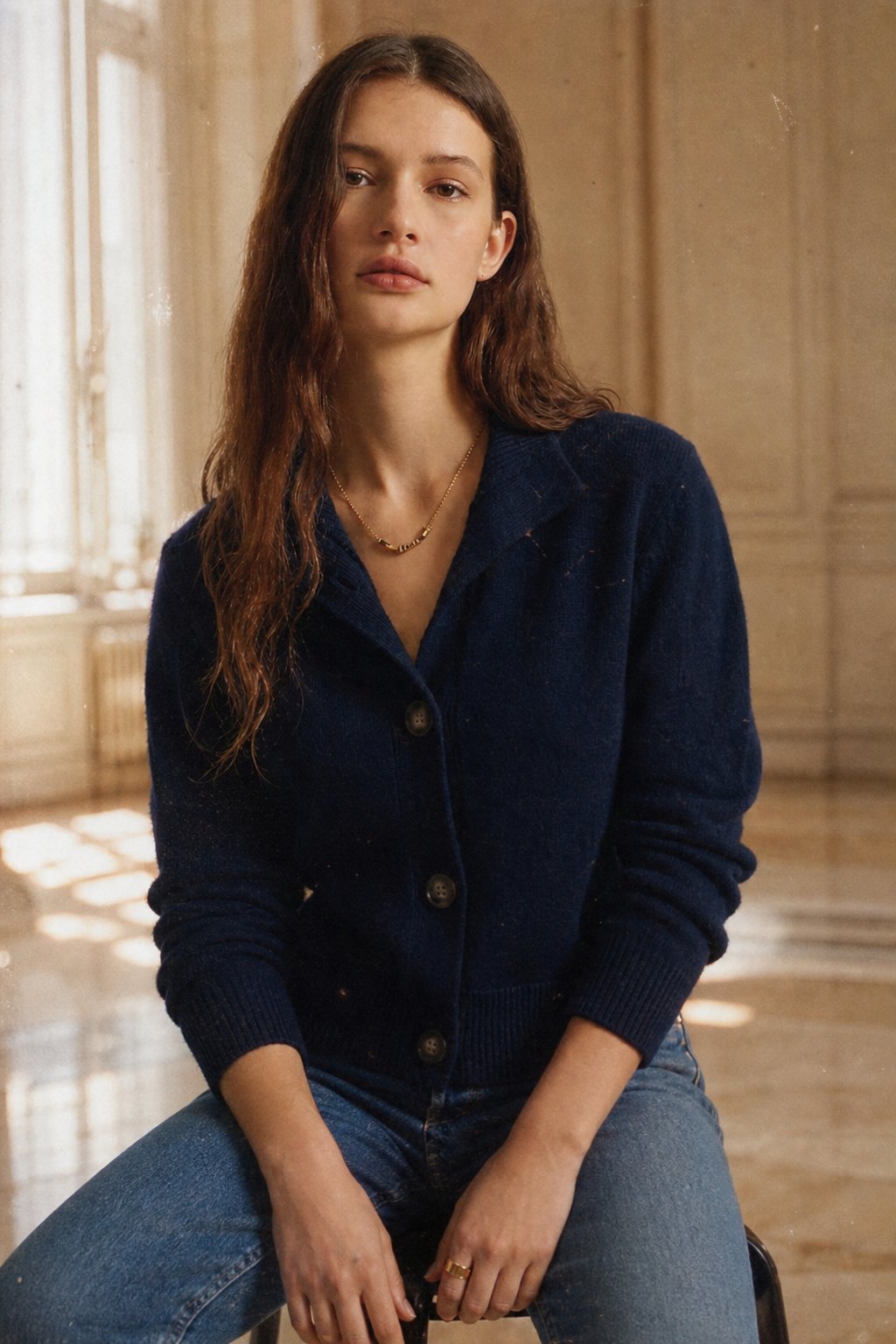 Madison Avenue Cardigan — Navy, studio product shot