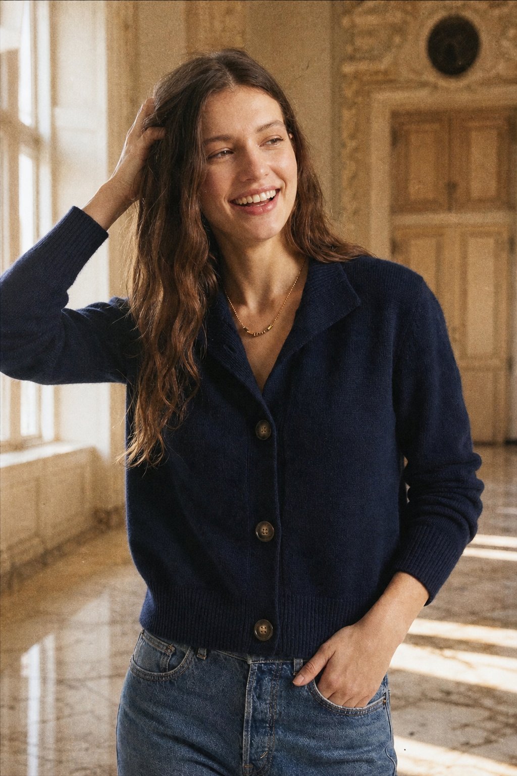 Madison Avenue Cardigan — Navy, studio product shot