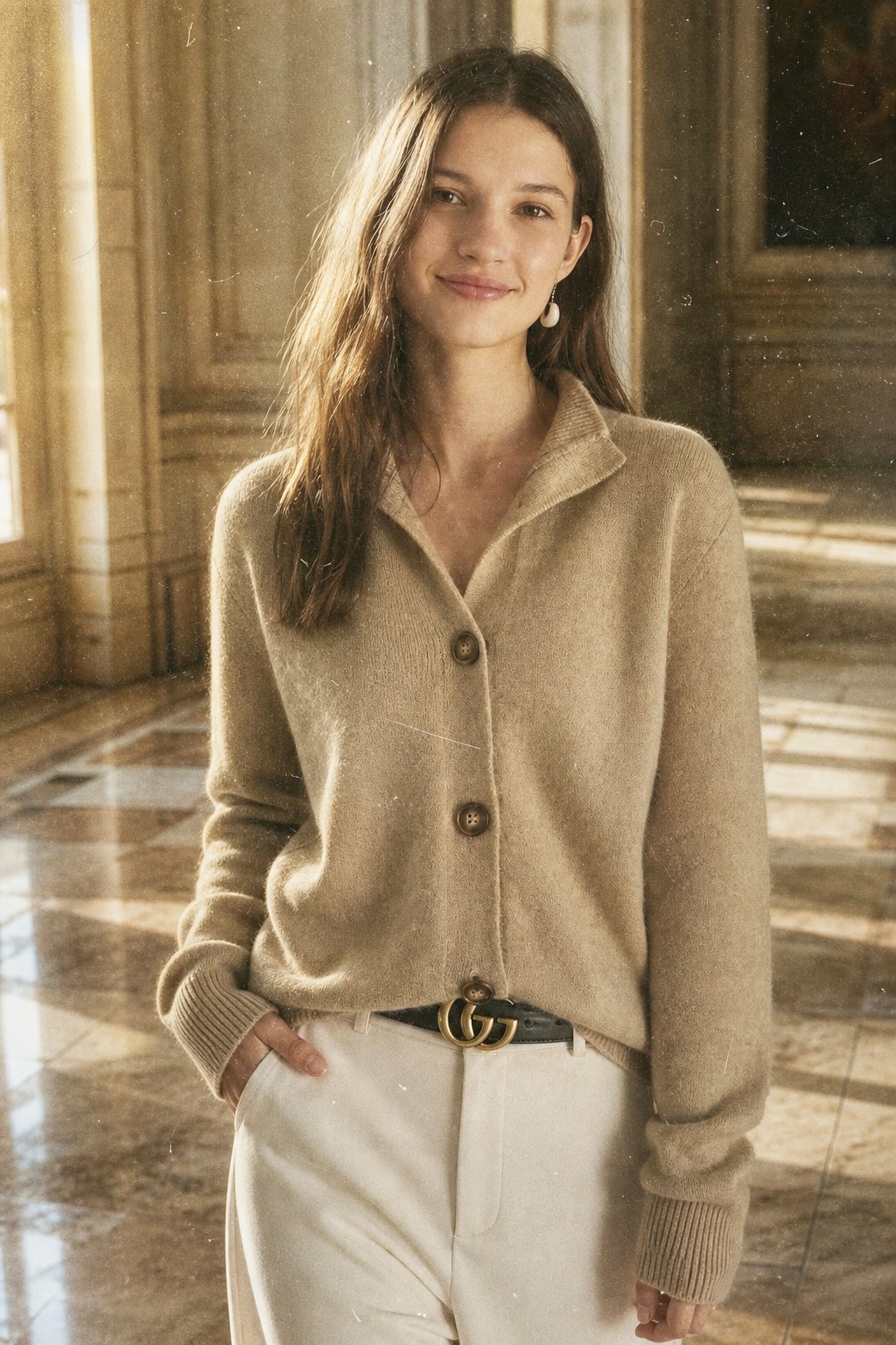 Madison Avenue Cardigan — Camel, studio product shot