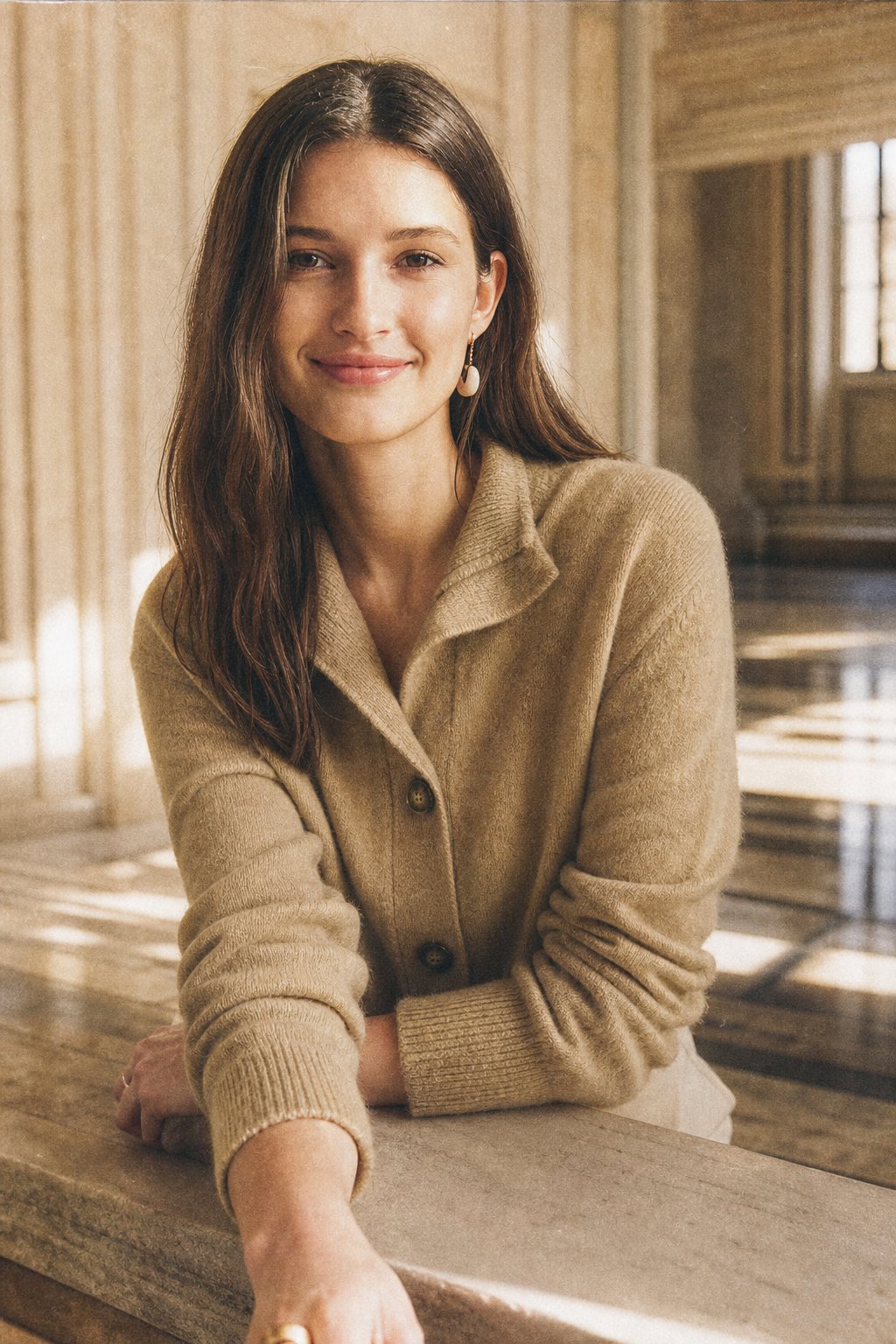 Madison Avenue Cardigan — Camel, studio product shot