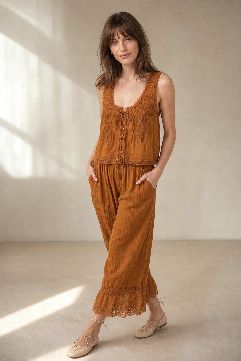 Alouette Lace Two-Piece Set — Brown, banana_republic product shot