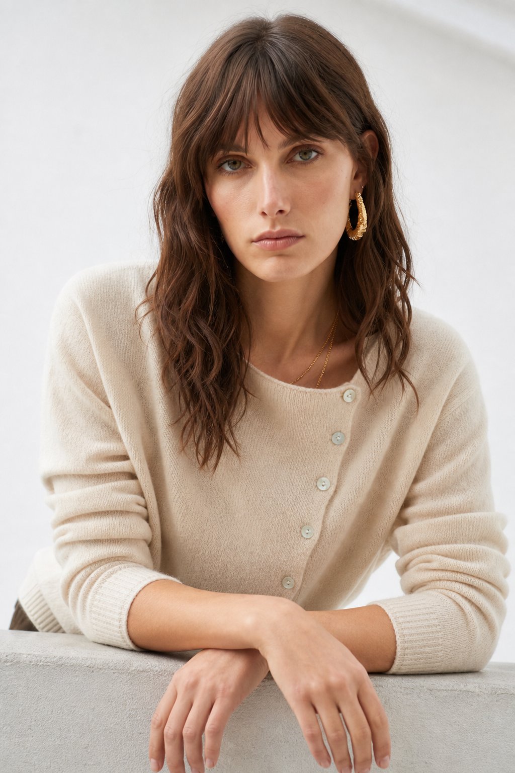 Amélise Asymmetric Button Sweater, studio product shot