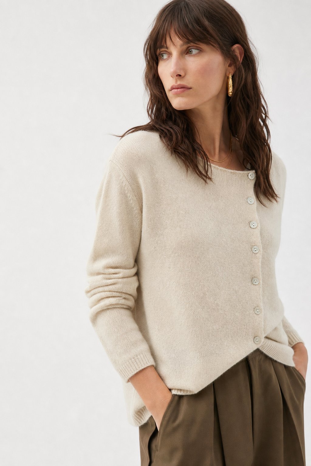 Amélise Asymmetric Button Sweater, studio product shot