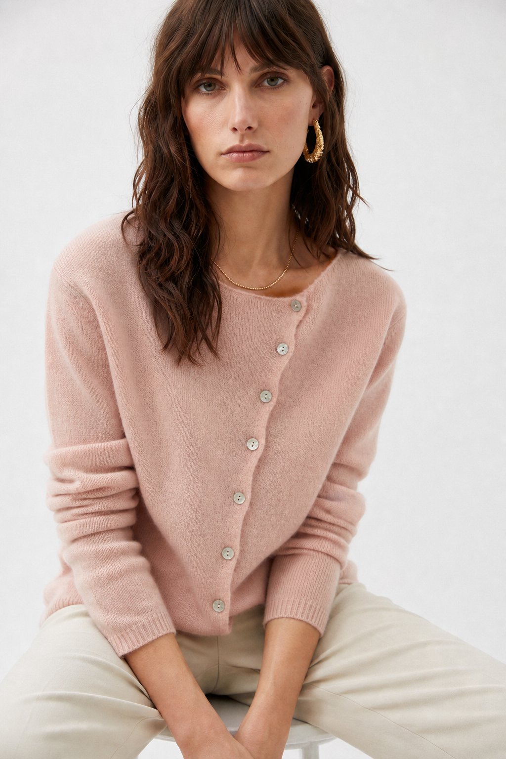 Amélise Asymmetric Button Sweater, studio product shot