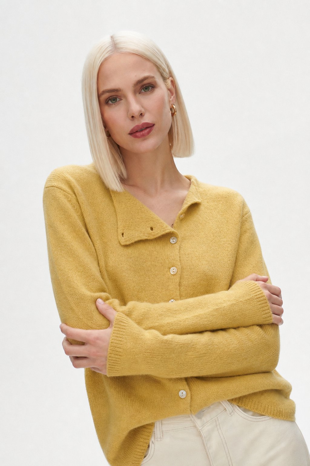 Amélise Asymmetric Button Sweater, studio product shot