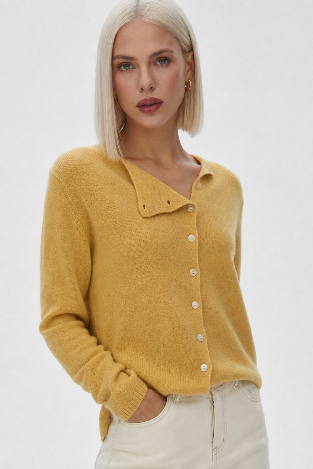 Amélise Asymmetric Button Sweater, studio product shot