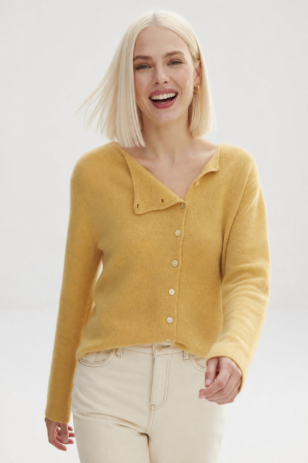 Amélise Asymmetric Button Sweater, studio product shot