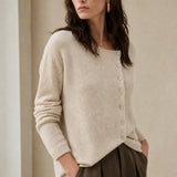 Amélise Asymmetric Cashmere Button Sweater — Khaki, studio product shot