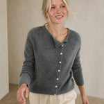 Amélise Asymmetric Cashmere Button Sweater, studio product shot