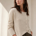 Amélise Asymmetric Cashmere Button Sweater — Khaki, studio product shot